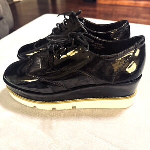 ASOS Black Patent Platform Oxfords Chunky Brogue Grunge Shoes womens 7 Goth